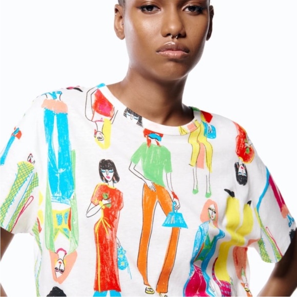 Zara Multicolor Graphic Women’s Tee 100% Cotton T-Shirt - Picture 2 of 7